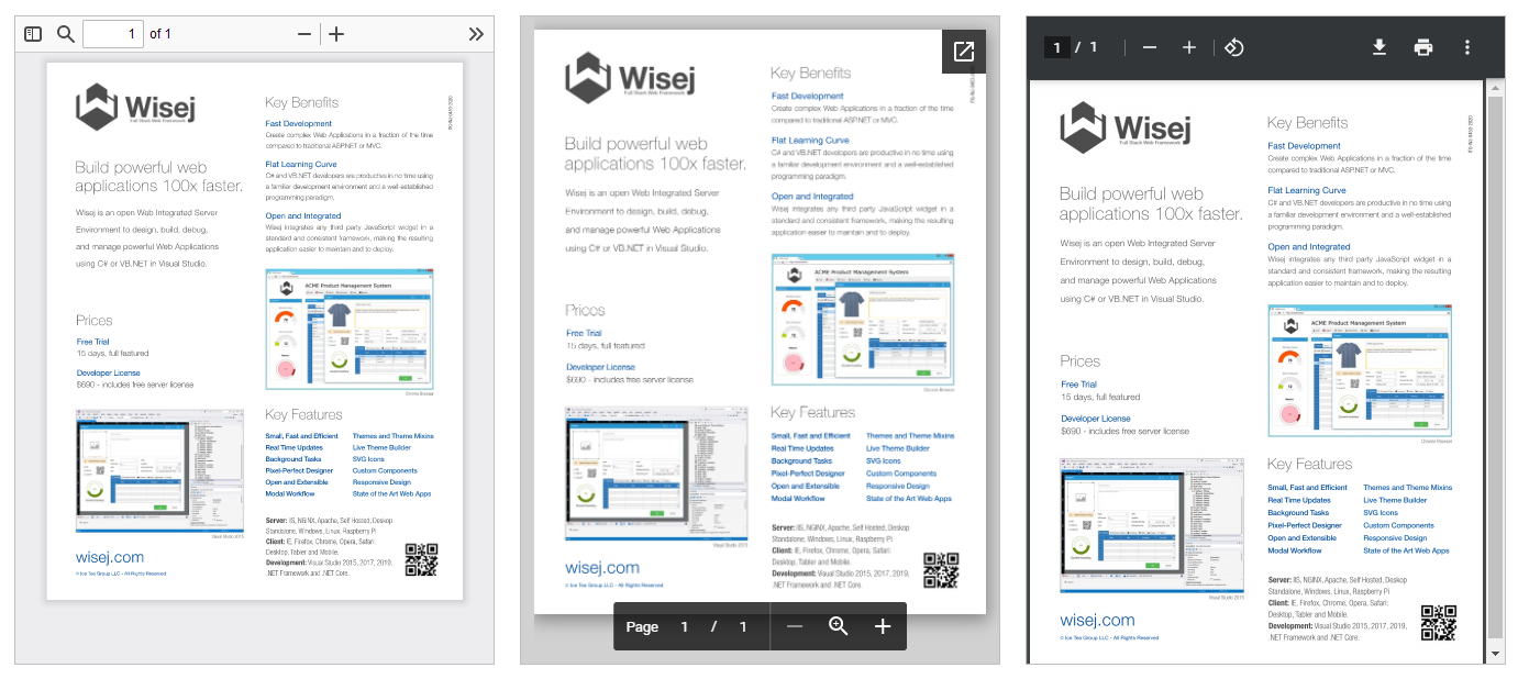 PdfViewer control showing Mozilla, Google, and Auto viewer types